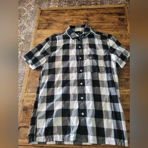 Men's Hollister Plaid Black and White Short Sleeve Button Up Shirt XS
